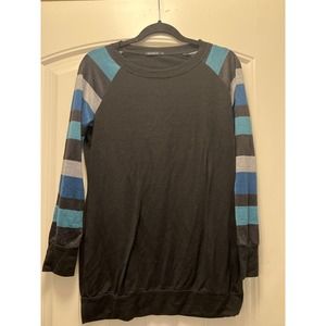 Ouges Women’s Long Sleeve Round Neck Soft Color Block Sweater Size M Black Blue